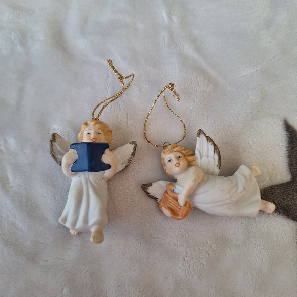 Lot of 2 Vintage Russ Berrie Porcelain Angel Christmas Tree Ornaments No. 5567 - Picture 1 of 6